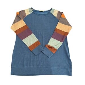 HARHAY‎ Blue Raglan Sleeve Striped Sweatshirt Women XL Cozy Pullover